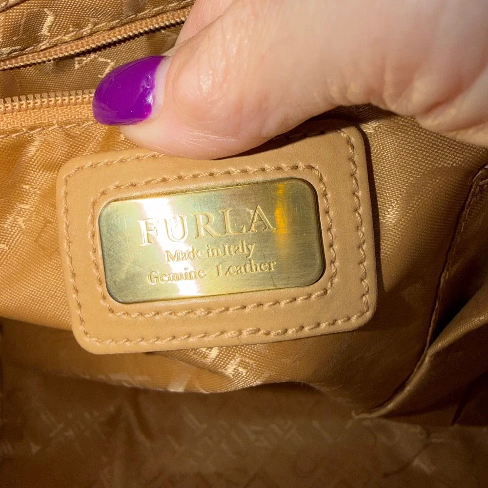 Furla Tan Leather Tote Bag Camel Shoulder Bag Minimalist Shopper